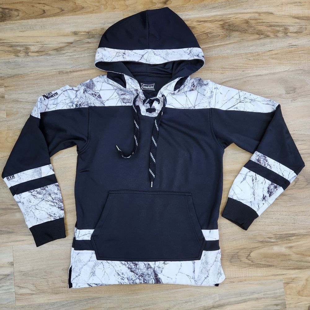 🔺️Gamehide Black w/White Marbled Camouflage Hoodie Sweatshirt Men's Small